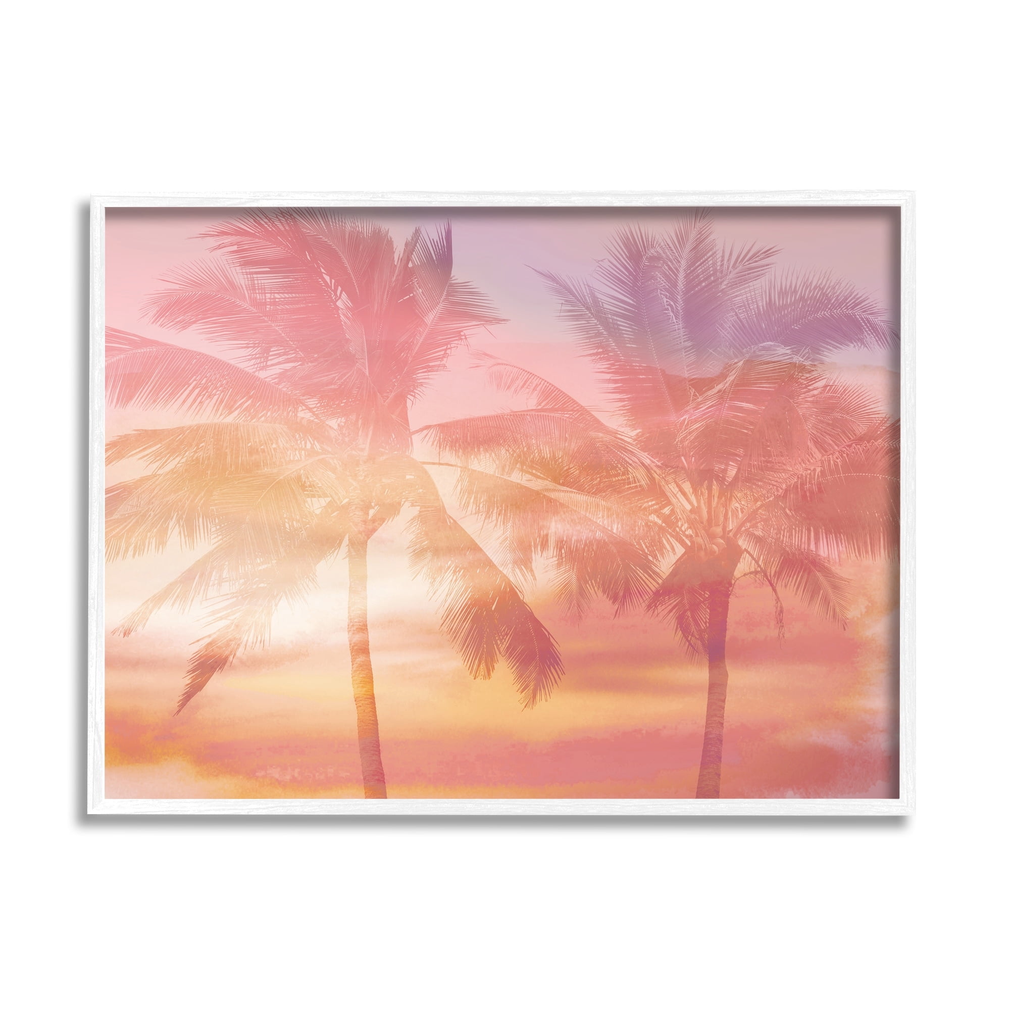 Stupell Industries Summer Palm Trees Sunrise Tropical Windblown Leaves Graphic Art White Framed Art Print Wall Art, Design by Mia Jensen