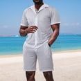 thumbnail image 4 of Men's Mesh See Through Shirts Hollow Out Mid Set 2 Piece Shirt Shorts Outfit for Casual Light Gray XL, 4 of 8
