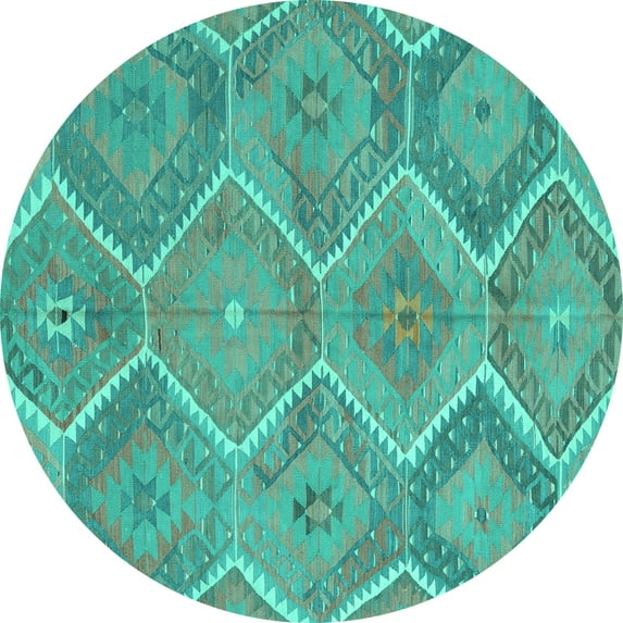 Ahgly Company Machine Washable Indoor Round Southwestern Turquoise Blue Country Area Rugs, 7' Round