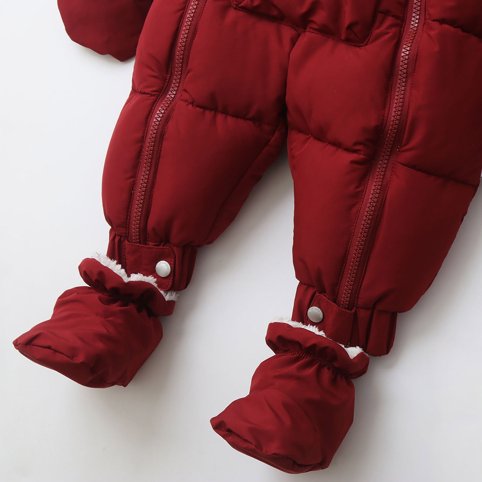 Winter Warm Bodysuit Solid Cute Bear Hooded Puffer Romper Boys Girls Snowsuit One Piece Jumpsuit