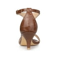 thumbnail image 2 of BLISSFUL STEP Women's Shoes T-Strap Embossed Kitten Heel Buckle Closure Open Toe Dress Sandals Brown 6, 2 of 7