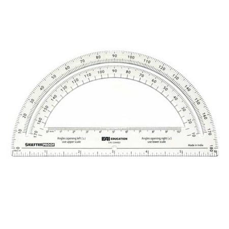 EAI Education 6" ShatterProof Separated Scale Protractor: Clear - Set of 10