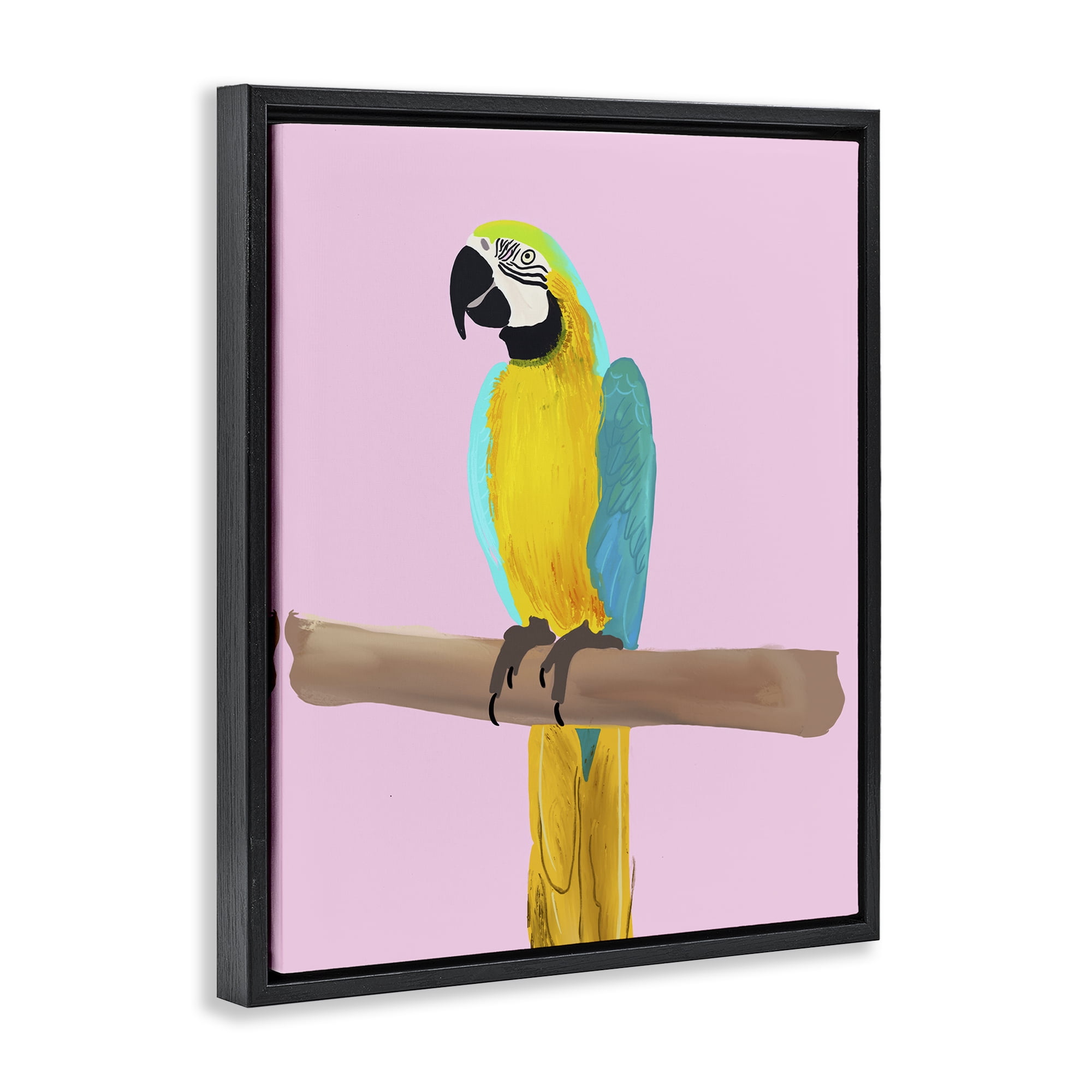 Stupell Industries Bright Parrot on Pink Animals Painting Black Floater Framed Canvas Art Print Wall Art, 17 x 21