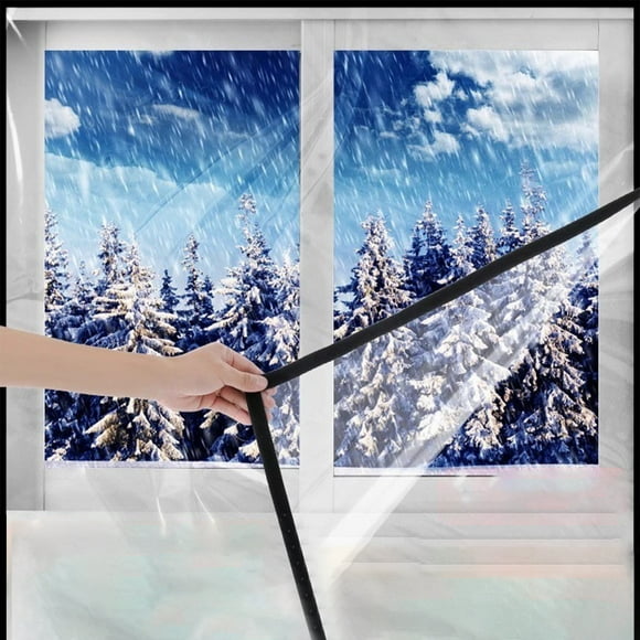 Pgyong 1.5x1.6M Window Insulation Kit Transparent Film with Adhesive Straps Reusable Window Plastic for Patio Winterizing Thicken Warm Winter Waterproof Attic Insulation Cover