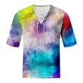 thumbnail image 3 of Men Summer Tops Mens Spring And Summer Casual Tie Dye Print T Shirt Lacing V Neck 3/ 4 Sleeve Tops Band 1 Long Sleeve Turtleneck Men Vintage Raglan Tees Neck Top Holiday Plain Tee Shirts Purple M, 3 of 5