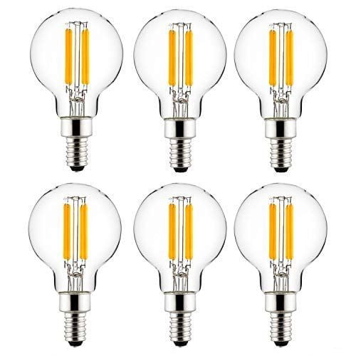 Sunlite LED G16.5 G16 1/2 Filament Style Globe Light Bulb, 5 Watts (60W Equivalent), Candelabra E12 Base, Dimmable, Clear, UL Listed, 5000K Super White, 6-Pack