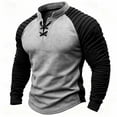 thumbnail image 2 of Handshe Men's Suede Fleece Shirt, Retro Style with Drawstring and Half Placket, Stand Collar Long Sleeve Pullover for Casual Wear, 2 of 6
