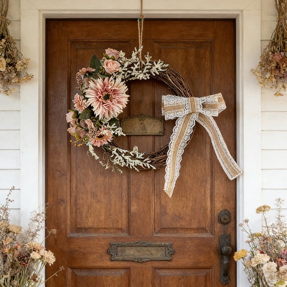 2026 Upgraded Artificial Floral Wreath, Spring Flower Swag Greenery Wreath for Front Door Wall Party Home Kitchen Decor 16x13inch A