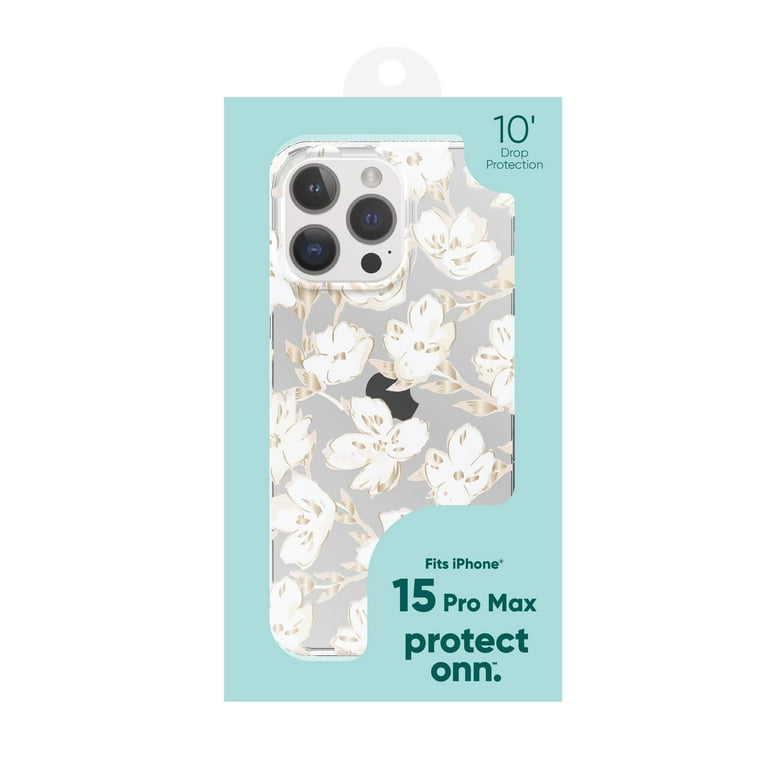 onn. White Whisp Floral Phone Case for iPhone 15 Pro Max