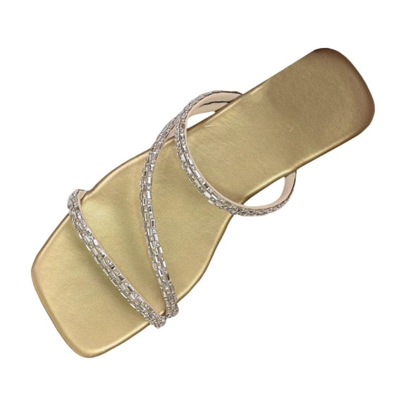 HomeDM Women's Square Open Toe Flat Sandals Slip-On Casual Summer Beach Strappy Slides Sandals, Gold Size 8.5