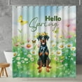 thumbnail image 2 of Doberman Pinscher Hello Spring Time Flower Floral Nature Shower Curtain Doberman Dog Lover Gifts Waterproof Bathroom Bathtub Curtain - 02031, 2 of 5