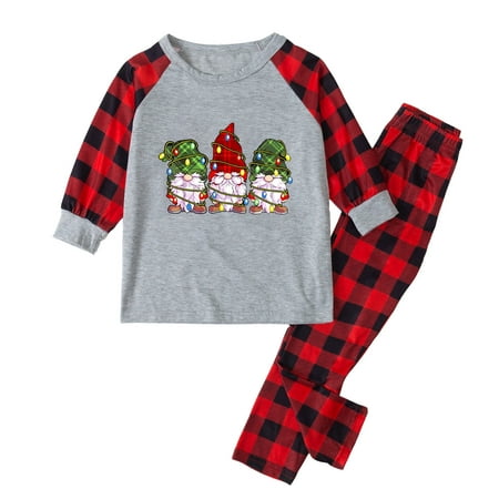 

Chiccall Matching Christmas Pajamas for Family Christmas Santa Print Sleepwear Faceless Old Man Long Sleeve Tops Plaid Pants Homewear Christmas Gifts Holiday PJs Set for Women/Men/Kids/Couples