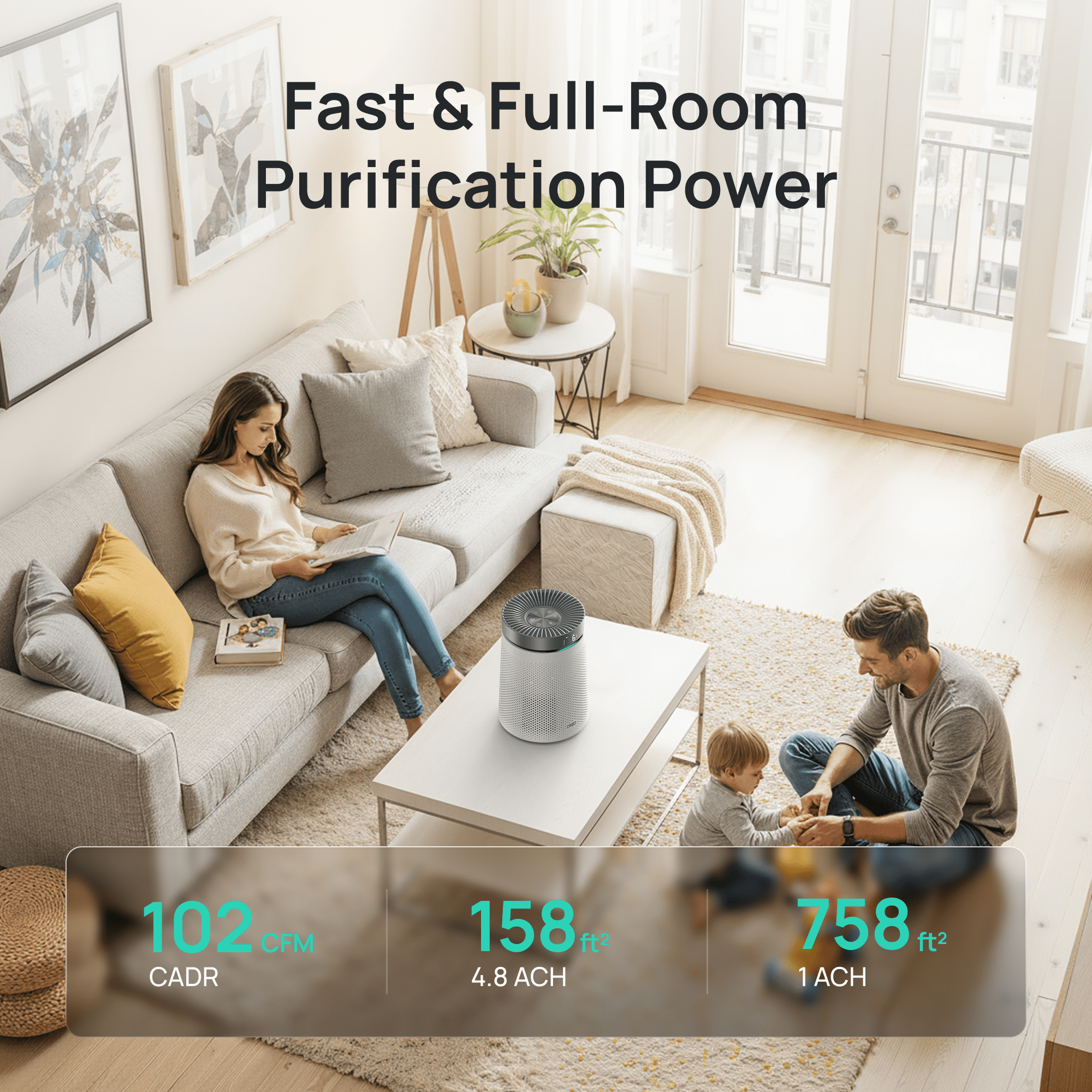 DREO Smart HEPA Air Purifier for Rooms Up to 1500 Sq.Ft/2H, Purifier for Allergies and Asthma with PM2.5 Display, 3-in-1 Filter, 25 dB Sleep Mode, App & Alexa/Google Compatible