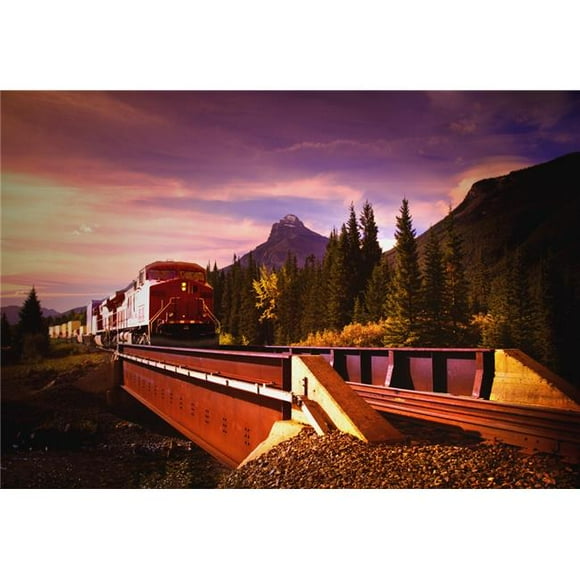 Posterazzi DPI1778334LARGE Train Going Over A Bridge - Banff National Park Alberta Canada Poster Print by Darren Greenwood, 34 x 22 - Large