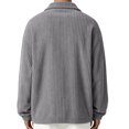 thumbnail image 3 of Fmbrln Mens Corduroy Quarter Zip Sweatshirt Stand Collar Long Sleeve Solid Color Shirts Fall Winter Fashion Pullover Tops with Chest Patch Label Gray 3XL, 3 of 5