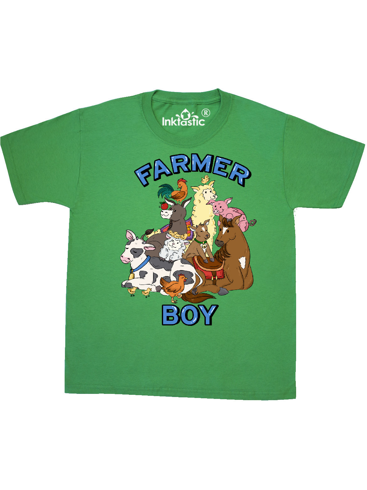 Farmer Boy with Happy Farm Animals Youth TShirt