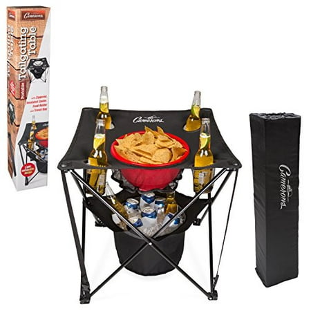 Tailgating Table- Collapsible Folding Camping Table with Insulated Cooler, Food Basket and Travel Bag for Barbecue, Picnic & (Best Camping Bbq Food)