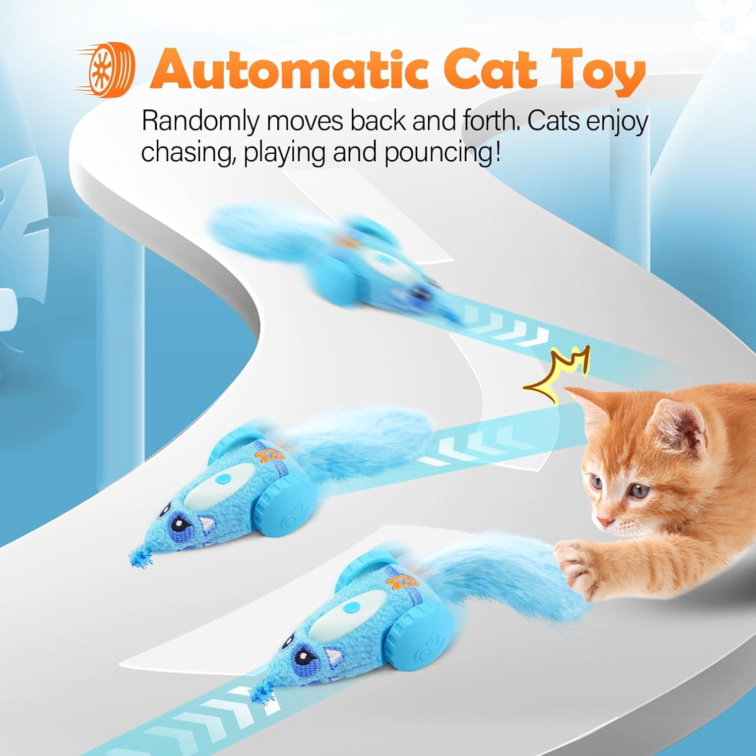 Automatic Cat Toys, Plush Cat Mouse Toy, Interactive Toy for Indoor Cats, Smart Moving Kitten Toy, Rechargeable (Blue)