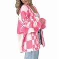 thumbnail image 2 of Casual Cardigan Sweater for Women Fall Long Sleeve Open Front Chunky Knit Sweaters Checkered Outwear Coat Light Pink L, 2 of 8