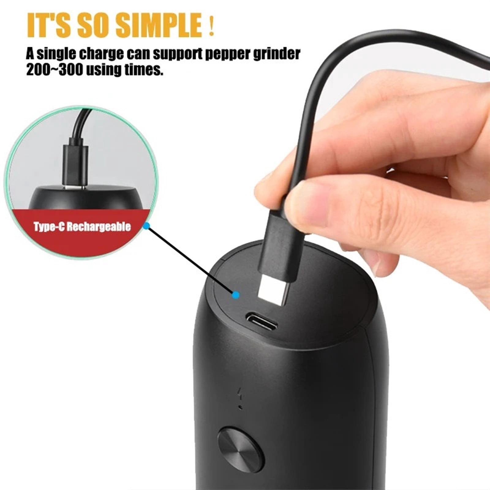 Automatic Pepper Grinder Salt And Pepper Grinder USB Rechargeable Adjustable Coarseness Spice Mill With LED Light Kitchen Tool