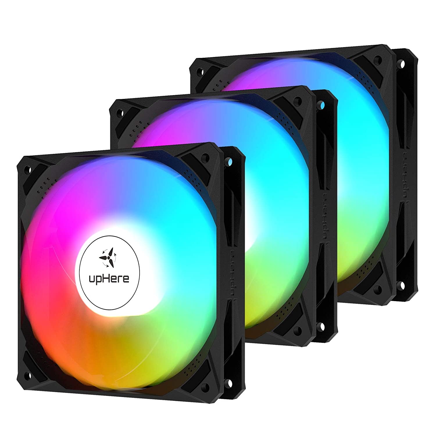 UpHere 120mm Case Fan PWM 4-Pin High Airflow Rainbow For Computer Cases ...