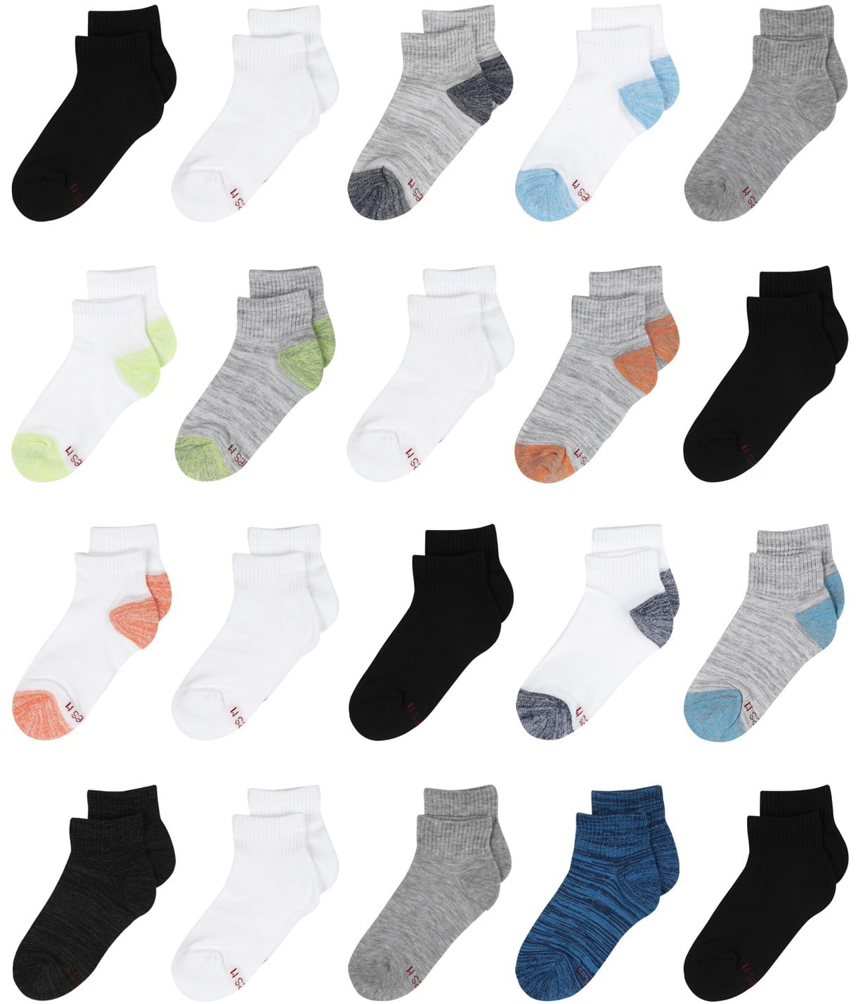 Hanes Boys Socks, 20 Pack Ankle Super Value Socks, Sizes S (4.5-8.5 ...