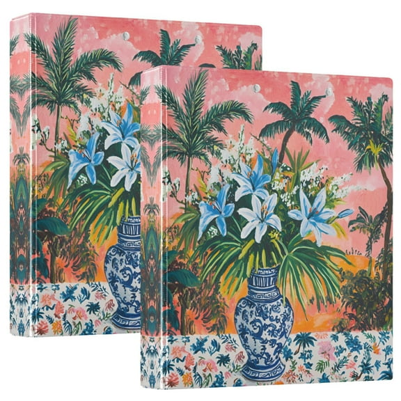 FORMRS 3 Ring Binder 1.5 inch with Pockets Set of 2 Clip Board 200 Sheets Capacity, Blue Flowers