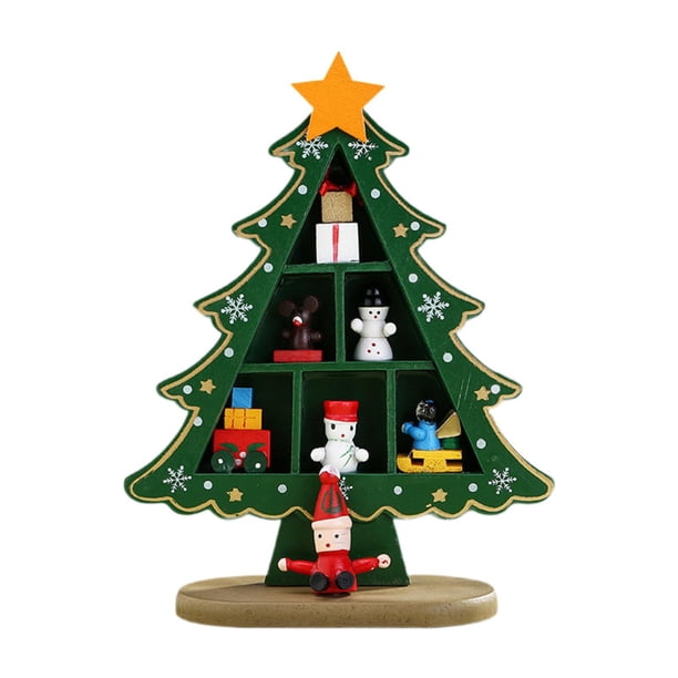Árbol de Navidad de madera para escritorio, práctico y compacto. Verde