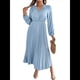 thumbnail image 3 of Vestido Informal de Otoño para Mujer, de Larga, con Escote en V y Pliegues, Corte A. Azul XL, 3 of 7