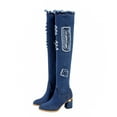 thumbnail image 6 of Babysbule Women's Boot Fashion Over-the-knee Boots Thick-heeled Mid-heel Denim Over-the-knee Boots Women's Boots, 6 of 9