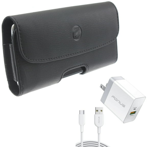 For Moto G Stylus 5G (2023) 36W PD Home Charger w Case Belt Clip Combo - Fast Type-C 6ft Long Cable USB-C Power Cord, Leather Holster Cover Pouch for Motorola Moto G Stylus 5G (2023) Phone