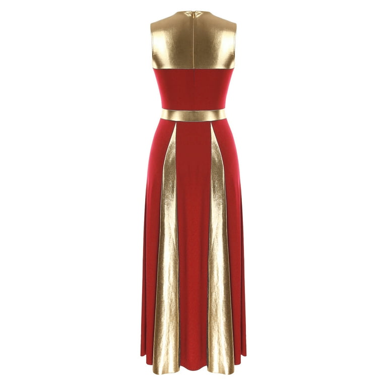 Alvivi Women Metallic Gold Sleeveless Praise Dance Dress Full Length Liturgical  Worship Costume Red M - Walmart.com