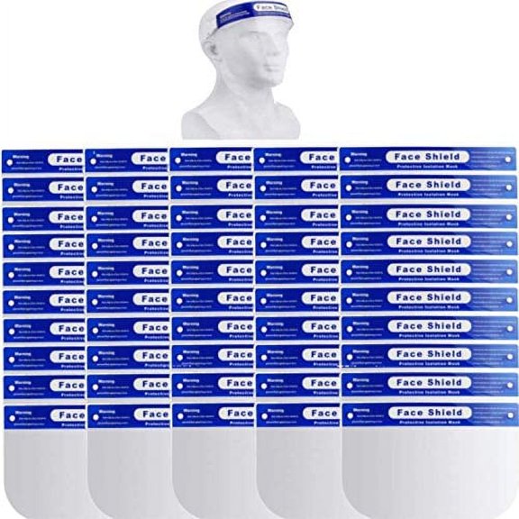 100 Pcs Face Shield, Pet Plastic Safety Face Shield Adjustable Transparent Full Face Anti-Spitting Protective Mask Hat Protect Eyes and Face Protection by Dearskin (100 Pcs)