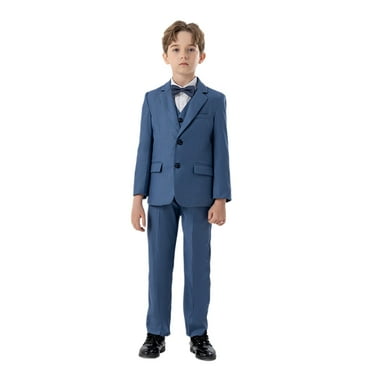 Gelikeya Boys Suits Size 10-11 Dark Blue Formal Suit Jacket Coat Vest Pants Bowtie 4 Piece Outfit Tuxedo Suit Sets for Weddings (Gifts for Toddler Kids)