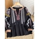 thumbnail image 5 of Blusa y camisas bordadas ucranianas para mujer, blusa holgada estilo étnico con mangas abullonadas y borlas con cordones estilo retro para mujer, 5 of 5