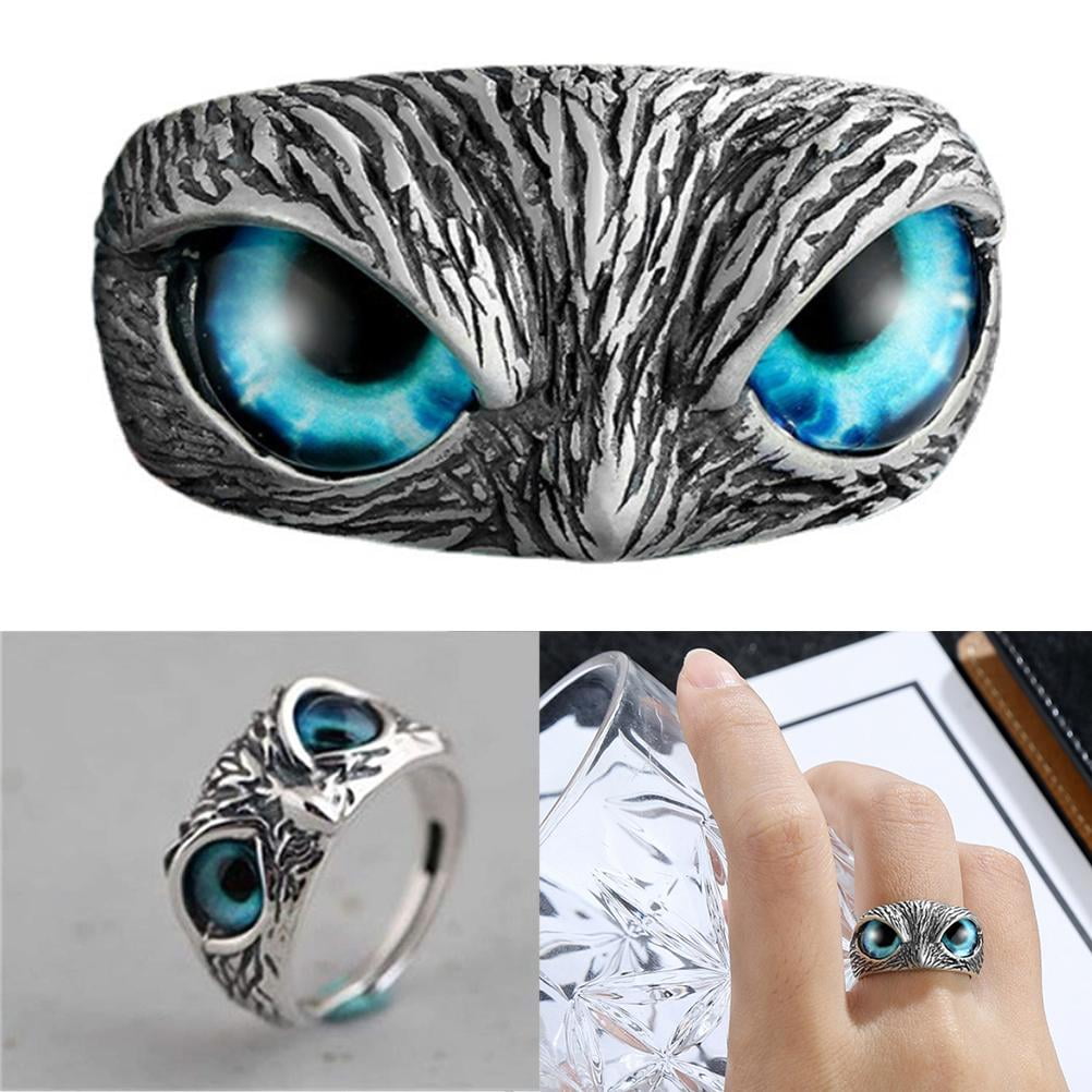 925 STERLING SILVER 2 TONE OWL RING W/ LAB DIAMONDS OWL SIZE 13MM LONG 