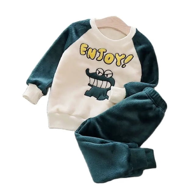 Conjunto de pijamas gruesos de franela para bebé, niño y niña, ropa de dormir cálida con dibujos animados, Suit1-6Y de casa para otoño e invierno, 2023