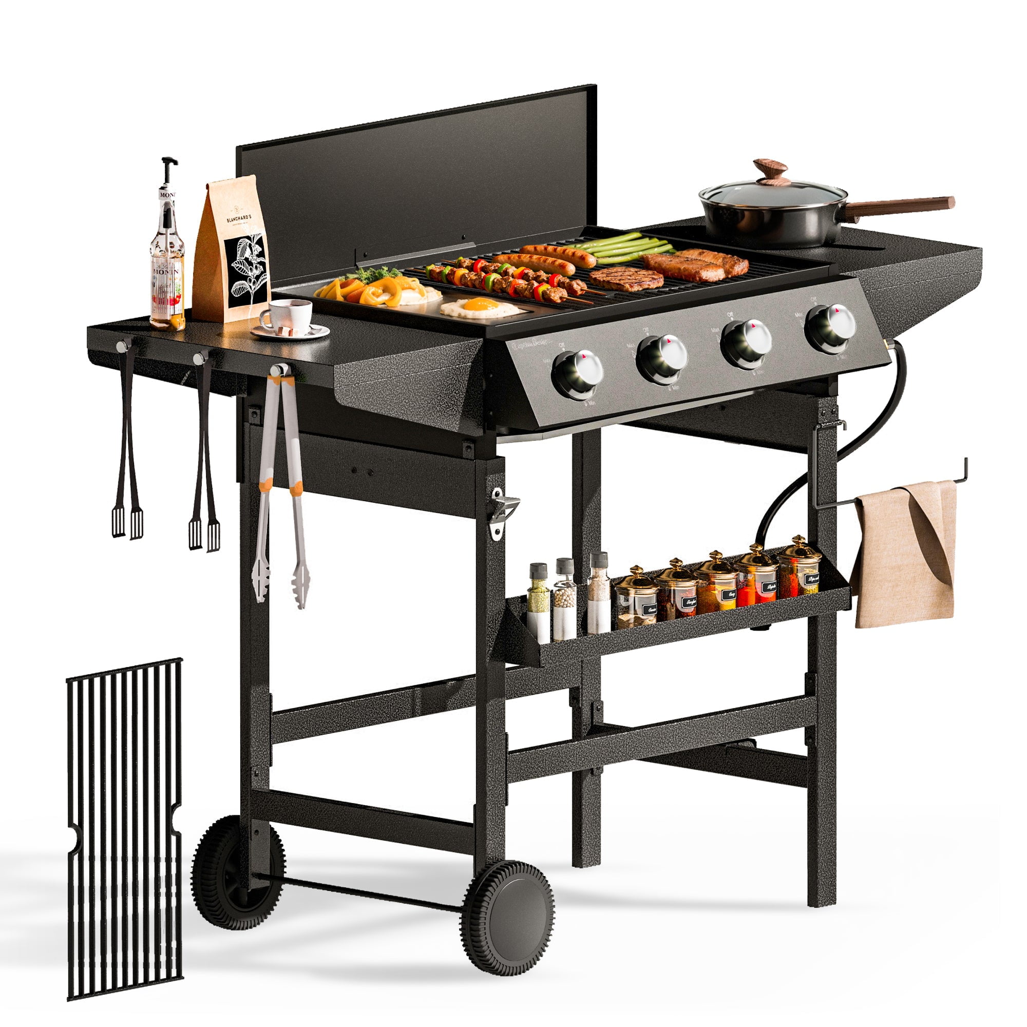 Alpha Joy 4-Burner Propane Gas Grill All-In-One 52,000 BTU BBQ Grill with Grates and Griddle 485 SQ.IN. Cooking Area
