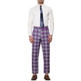 thumbnail image 2 of INSPIRE CHIC Men's Pants Plaid Elastic Waist Stretch Flat Front Dress Pants 32 Purple, 2 of 7