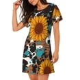 thumbnail image 2 of Balery Vintage Sunflowes Camisón de manga corta con cuello redondo para mujer, cómodo y elegante., 2 of 6