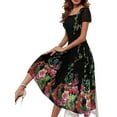 thumbnail image 1 of Mytrendy Women Floral Print Round Neck Short Sleeve Elastic Waist Summer Midi Dress, 1 of 4