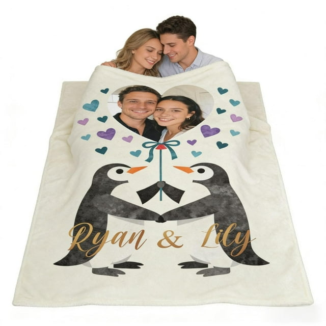 Cheapark Personalized Photo Blanket For Couples Thick Winter Warm Blanket Custom Picture Name Rectangular Valentines Day Anniversary Gift