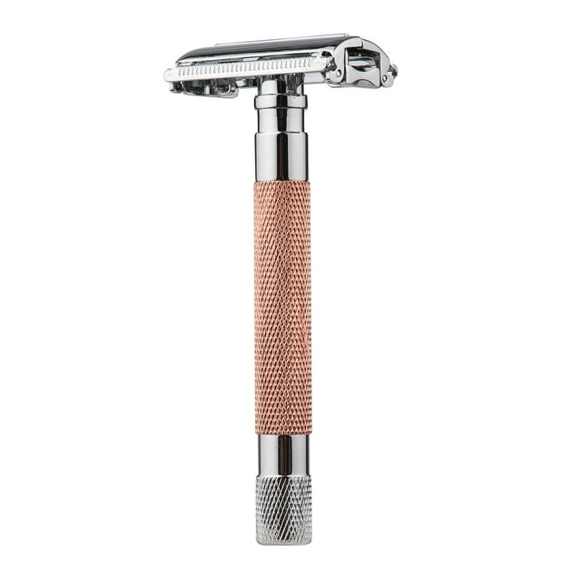 Graflsoa Rotating Handle Diamond-Pattern Safety Razor for Men - Barber-Grade Shaving Tool, No Blades Included, Rose Gold Finish