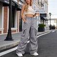 thumbnail image 4 of vigerkar Women Parachute Pants Loose Lightweight Drawstring Waist Hop Cargo Pants (Light Gray, M), 4 of 6