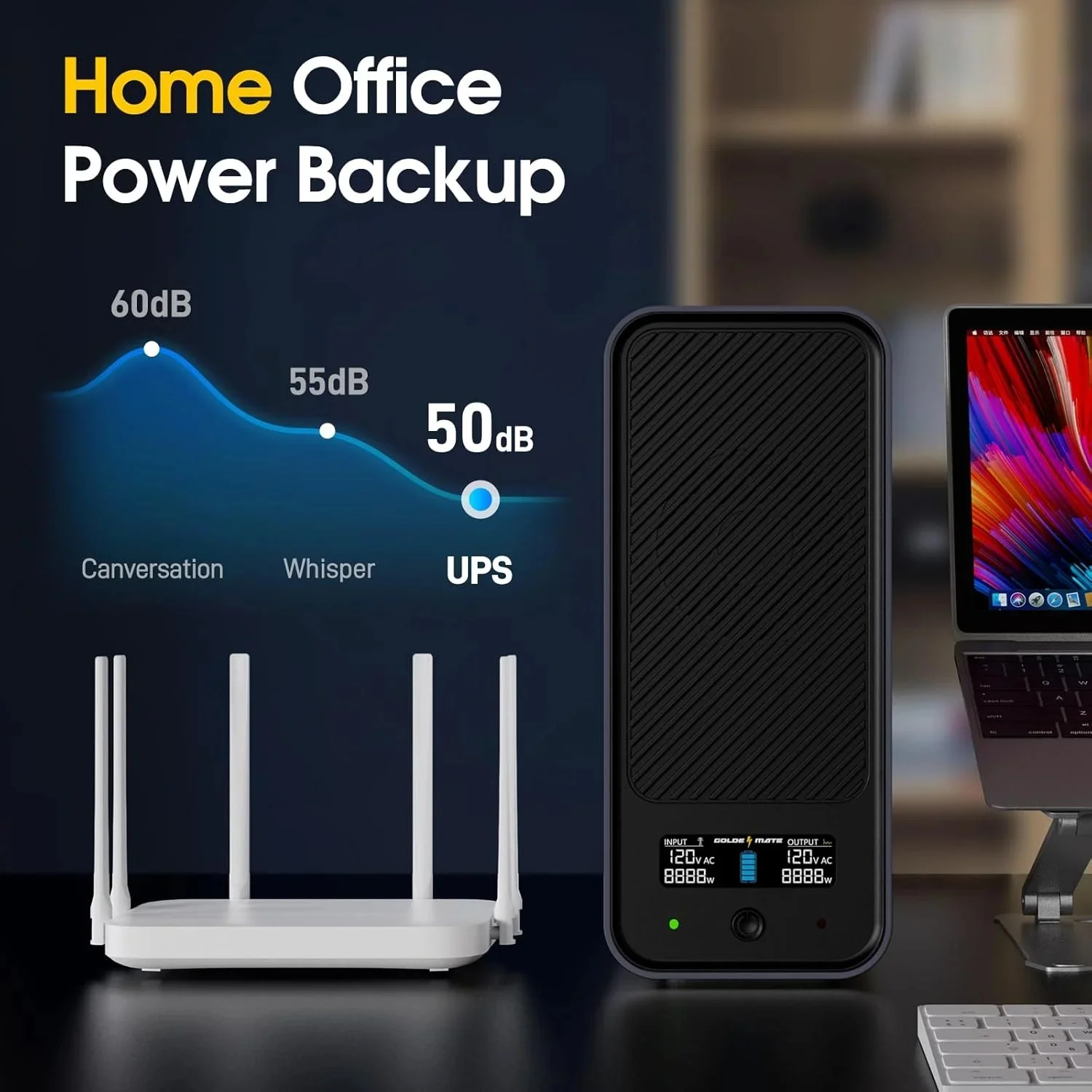 GOLDENMATE 1000VA/800W Lithium UPS Battery Backup, Surge Protector with LiFePO4 Batteries(230.4 Wh), Sinewave UPS System, 10 Years Lifespan, 8 Outlets, LCD Display, Gray