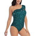 thumbnail image 3 of Gukieu teal sparkling Print One-shoulder Ruffled One-piece Swimsuit with Removable Chest Pads and Tummy-control Swimsuit for Women-Large, 3 of 6