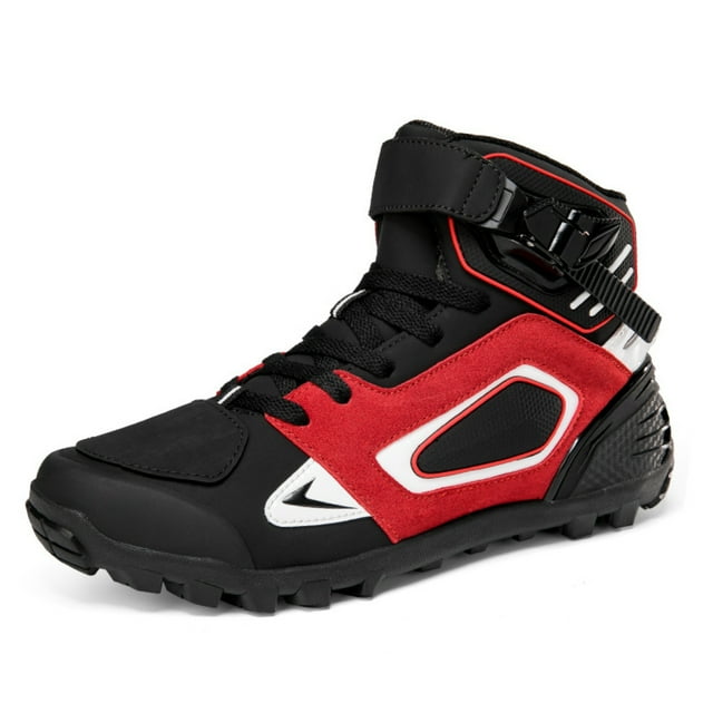 Bottes et Chaussures de Moto Toutes Saisons pour Hommes et Femmes, Noir Rouge, 46