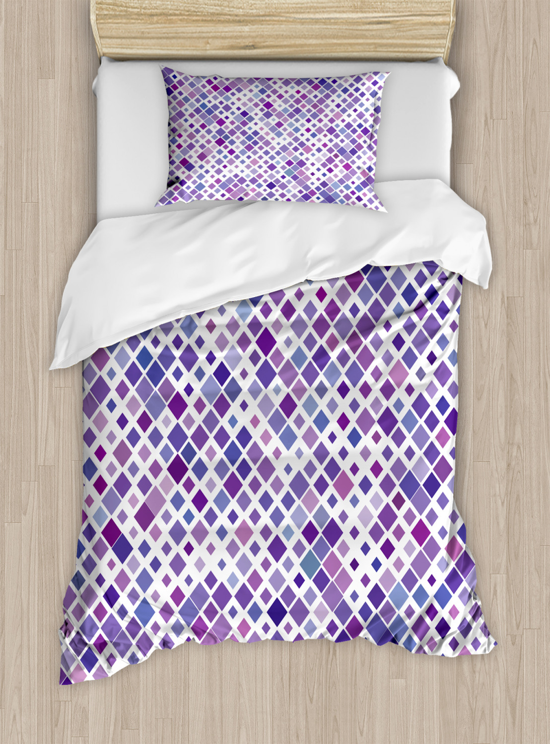 Lavender Duvet Cover Set Retro Mosaic Creative Pattern Square Rhythm Abstract Art Print Design 8806