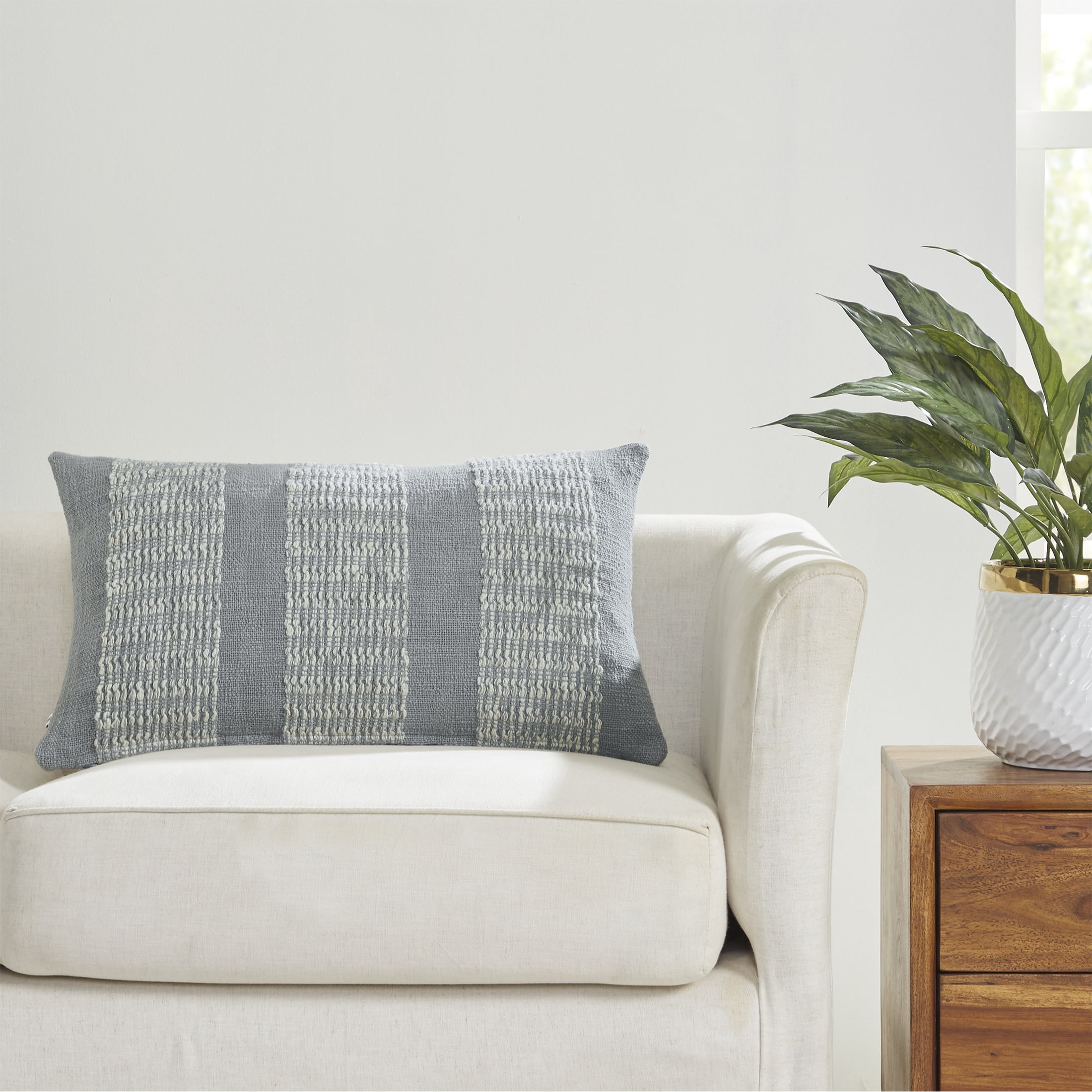 (2 pack) Better Homes & Gardens 14 in x 24 in Grey Textured Panel Stripe Cotton-Rich Decorative Pillow