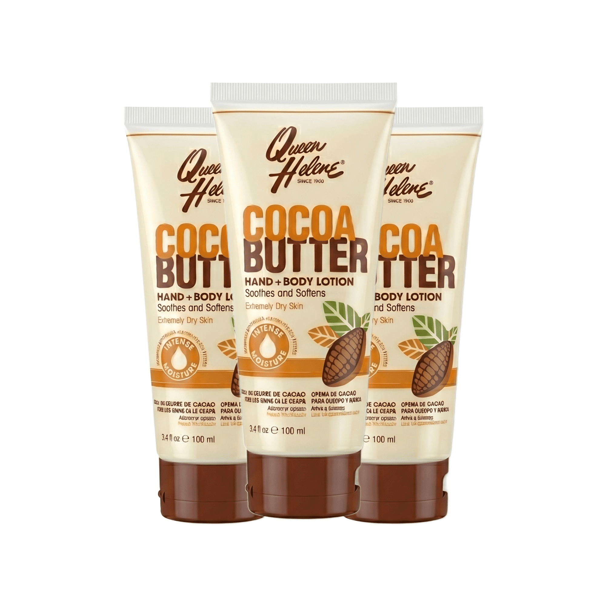 Queen Helene Cocoa Butter Lotion Travel Size – 3.4 oz, Moisturizing Body Lotion with Vitamin E 3 Pack